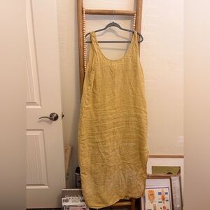 LA Relaxed Striped Yellow Sleeveless Linen Women’s Dress